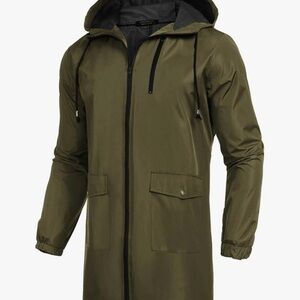 NWT Men's Hooded Olive Green Coofandy Raincoat with Zip Closure